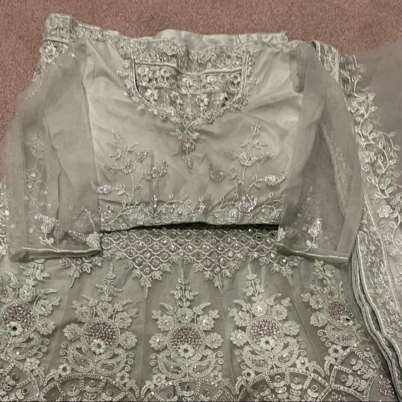 Designer Green Lehenga with sequins and mirror work - Picture 3 of 8